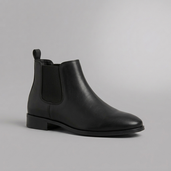 Boots For Men | Classic Chelsea Slip-On Leather Black three-quarter front view