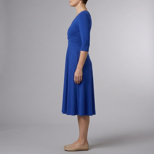 Women's Casual Dress | Midi Wrap V-Neck Short Sleeve Navy Blue side view