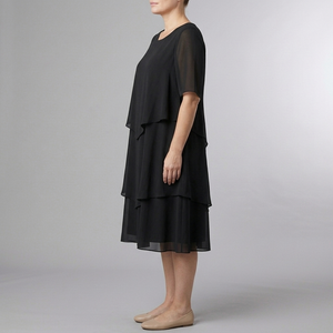 Women's Semi Formal Dress | Midi Chiffon Layered Black side view