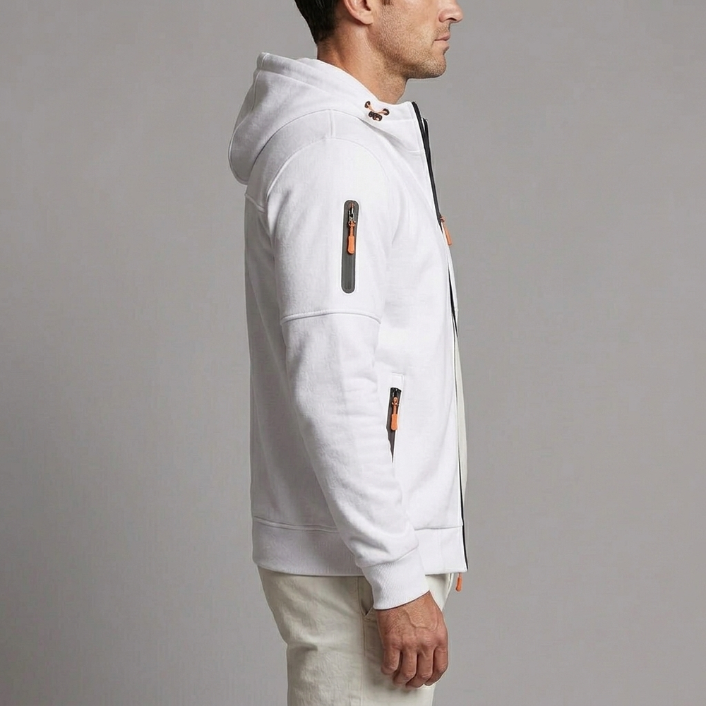 Men's Hoodie | Zip-Up Knit Fleece White front view