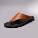 Sandals For Men | Leather Orthopaedic Thong Strap Brown three-quarter front view