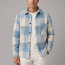 Men's Button Shirt | Plaid Overshirt Soft Warm Blue front view
