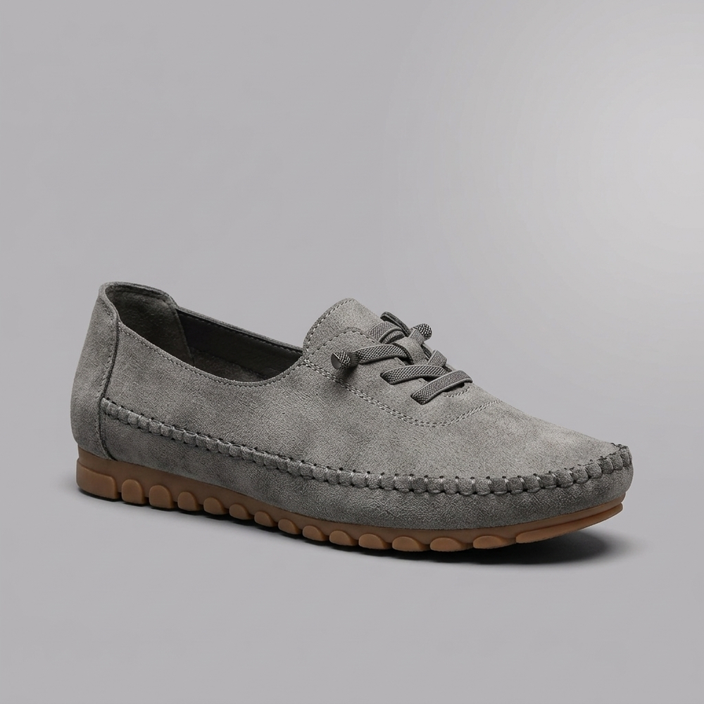 Boat Shoes For Women | Comfort Lace-Up Suede Loafer Soft Grey three-quarter front view
