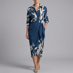 Women's Slip Dress | Midi Wrap Long Sleeve Blue front view