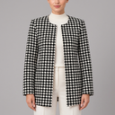 Women's Houndstooth Jacket | Black White Open Front Long Sleeve Paint Black front view