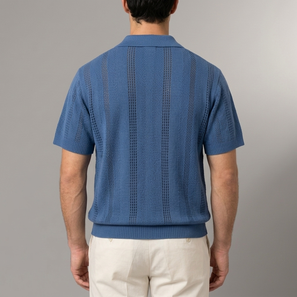 Men's Polo Shirt | Textured Knit Short Sleeve Blue front view