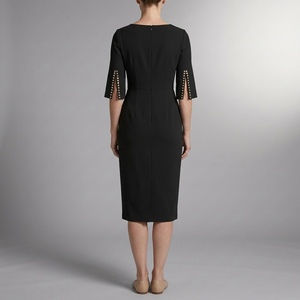 Women's Midi Dress | Split Sleeve Pearl Detail Black back view