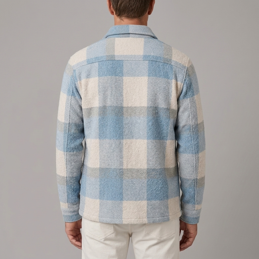 Men's Button Shirt | Plaid Overshirt Soft Warm Blue front view