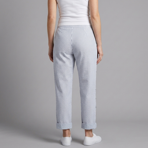 Women's Trousers | Cropped Button Detail Striped Blue back view