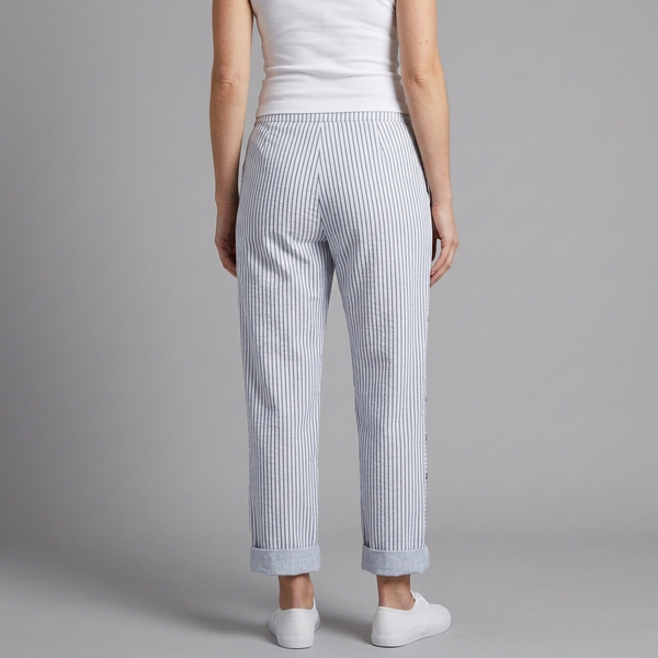 Women's Trousers | Cropped Button Detail Striped Blue back view