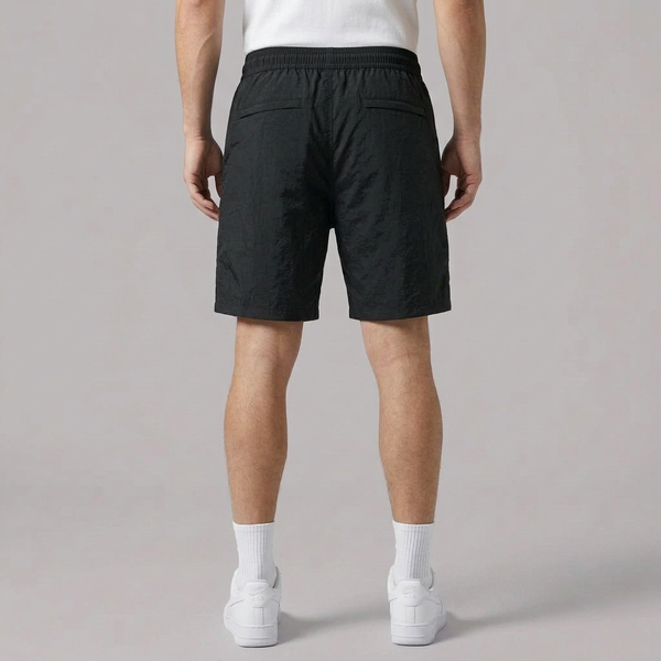 Men's Cargo Shorts | Zip Pockets Drawstring Waist Black back view