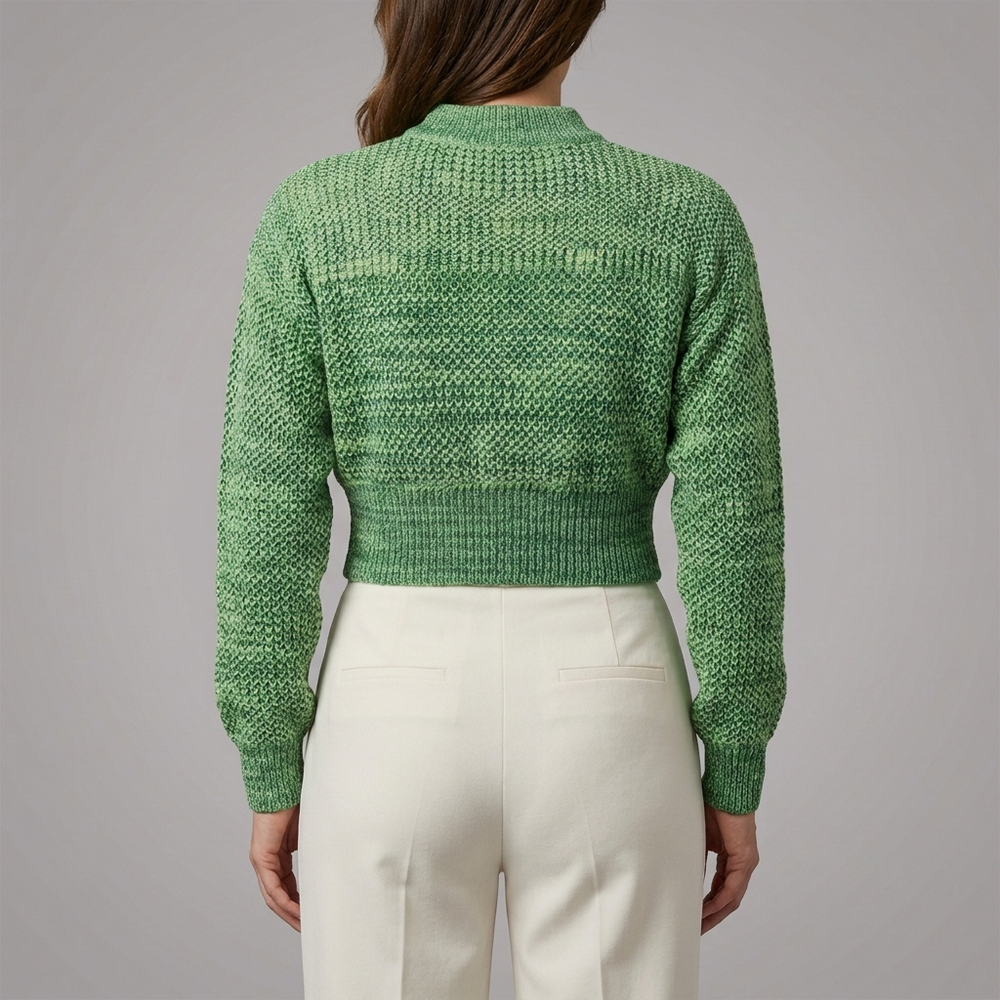 Women's Sweater | Cropped Mock Neck Long Sleeve Green front view