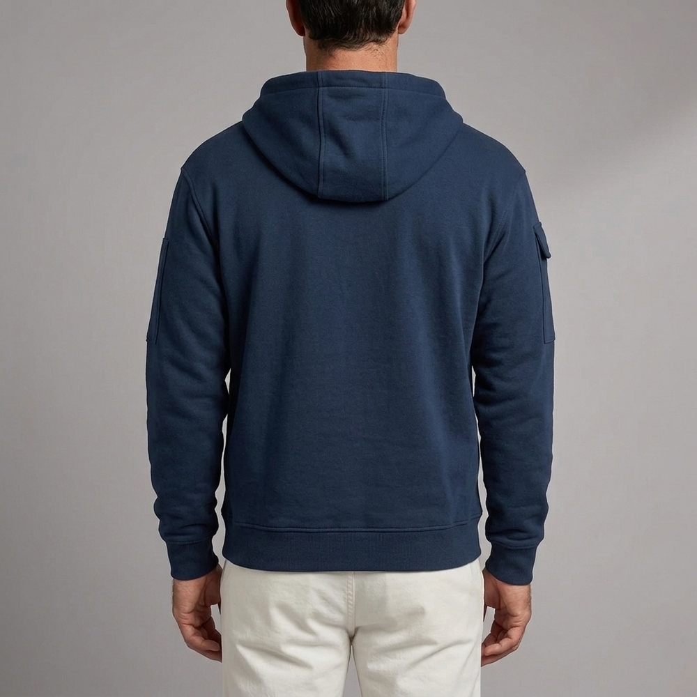 Men's Hoodie | Quarter-Zip Utility Pockets Long Sleeve Dark Blue front view