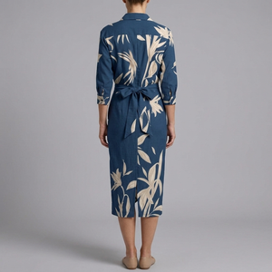 Women's Slip Dress | Midi Wrap Long Sleeve Blue back view