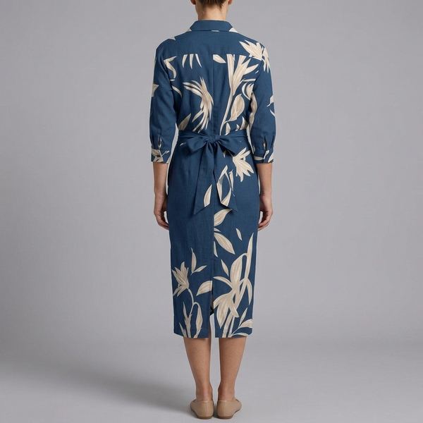 Women's Slip Dress | Midi Wrap Long Sleeve Blue back view