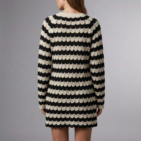 Women's Knit Top | Black and White Striped Long Sleeve Loose Black back view