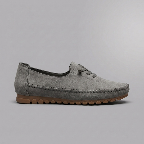 Boat Shoes For Women | Comfort Lace-Up Suede Loafer Soft Grey side profile