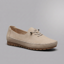 Boat Shoes For Women | Comfort Lace-Up Suede Loafer Neutral Beige three-quarter front view