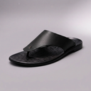Sandals For Men | Leather Orthopaedic Thong Strap Black three-quarter front view
