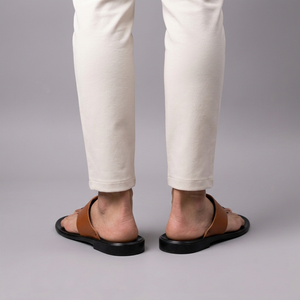 Sandals For Men | Leather Orthopaedic Thong Strap Brown worn back view