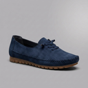 Boat Shoes For Women | Comfort Lace-Up Suede Loafer Navy Blue three-quarter front view