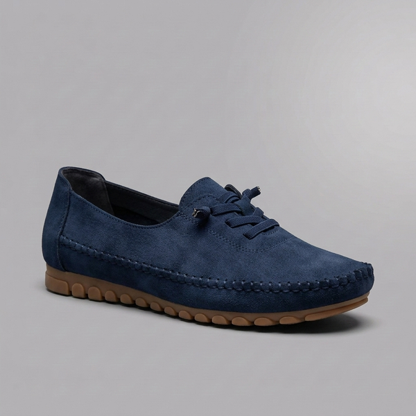 Boat Shoes For Women | Comfort Lace-Up Suede Loafer Navy Blue three-quarter front view