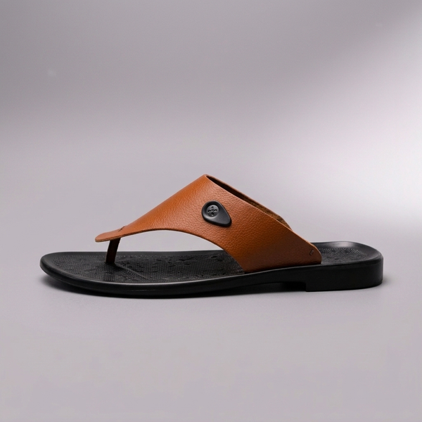 Sandals For Men | Leather Orthopaedic Thong Strap Brown side profile