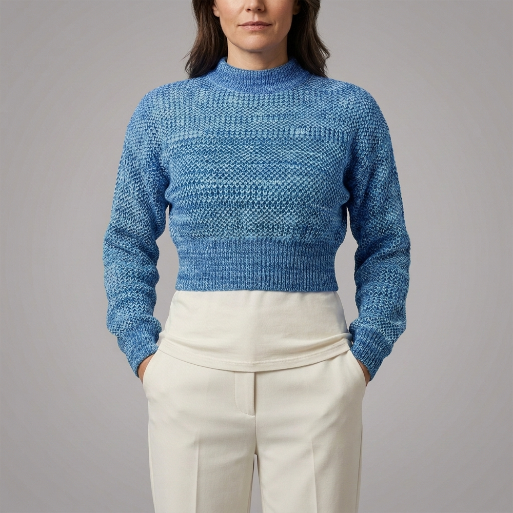 Women's Sweater | Cropped Mock Neck Long Sleeve Green front view