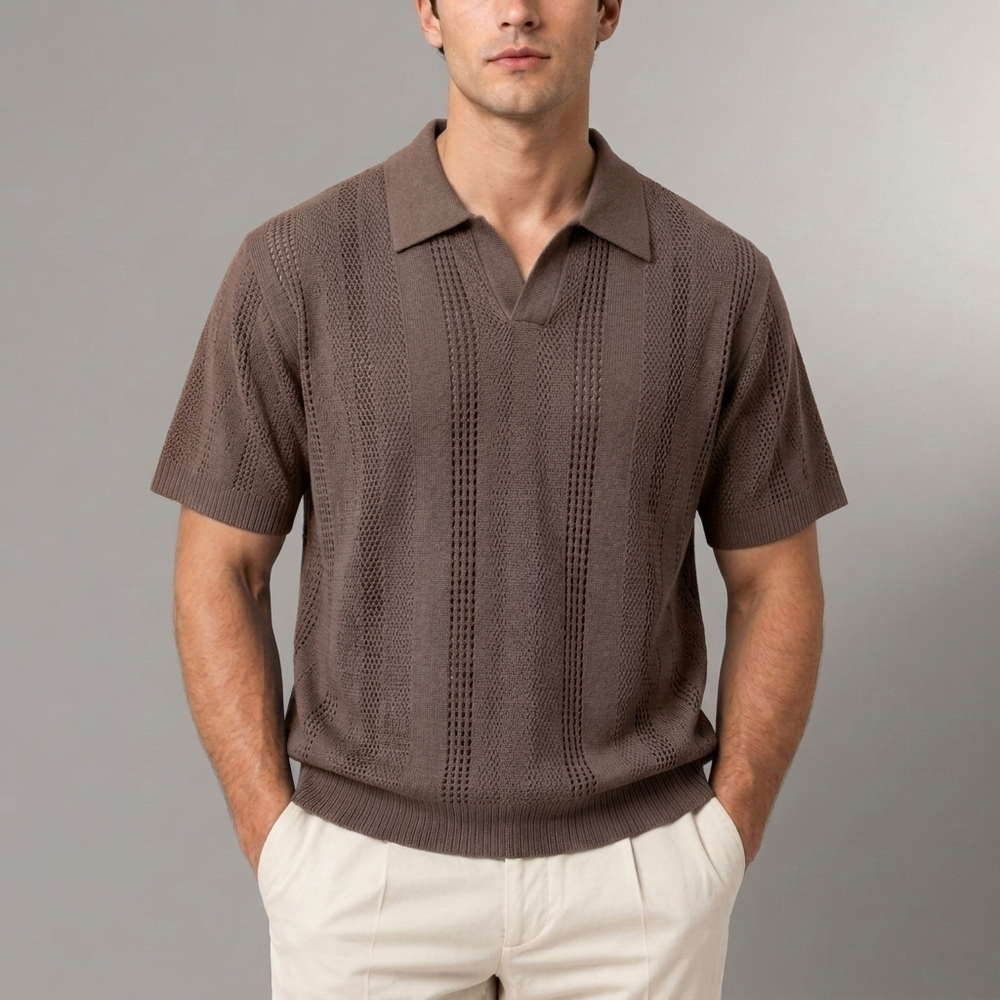 Men's Polo Shirt | Textured Knit Short Sleeve Blue front view