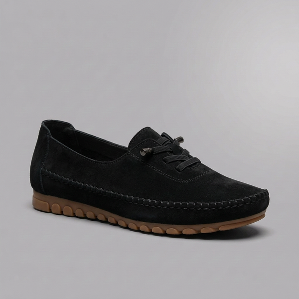 Boat Shoes For Women | Comfort Lace-Up Suede Loafer Classic Black three-quarter front view
