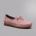 Boat Shoes For Women | Comfort Lace-Up Suede Loafer Pink three-quarter front view
