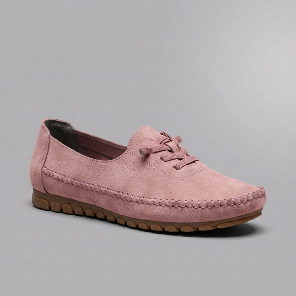 Boat Shoes For Women | Comfort Lace-Up Suede Loafer Pink three-quarter front view