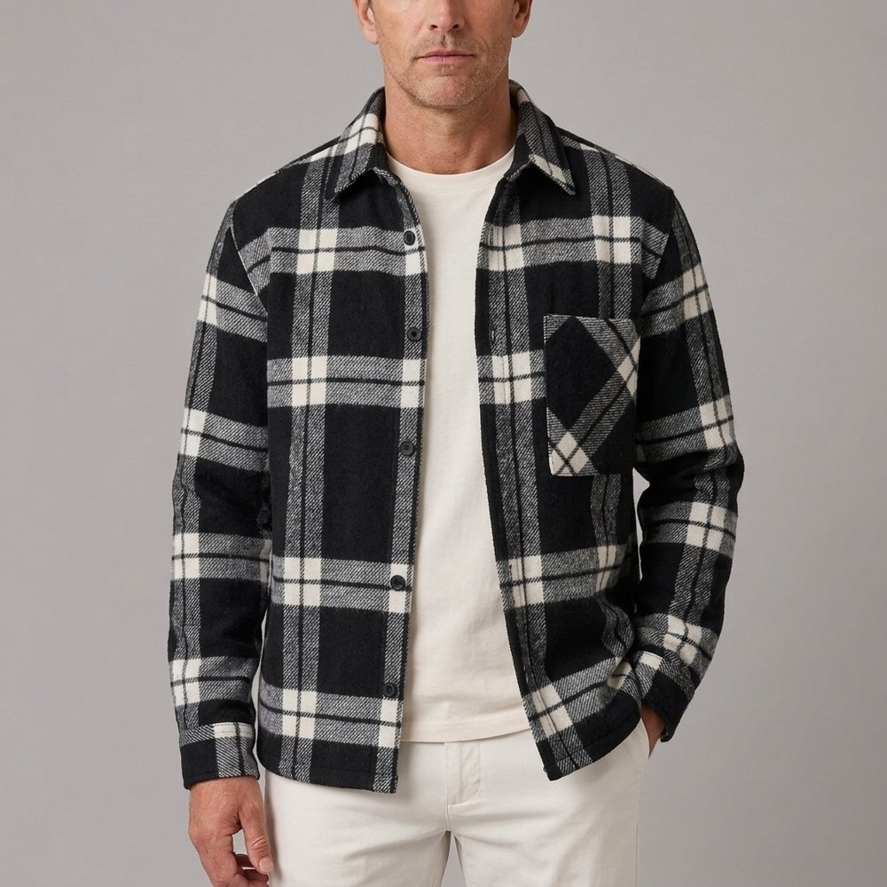 Men's Button Shirt | Plaid Overshirt Soft Warm Blue front view