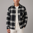 Men's Button Shirt | Plaid Overshirt Soft Warm Black front view