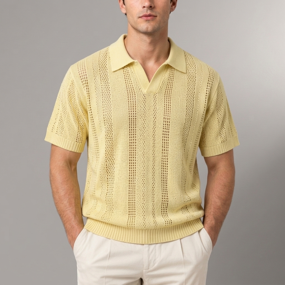 Men's Polo Shirt | Textured Knit Short Sleeve Blue front view