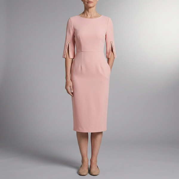 Women's Midi Dress | Split Sleeve Pearl Detail Pink front view