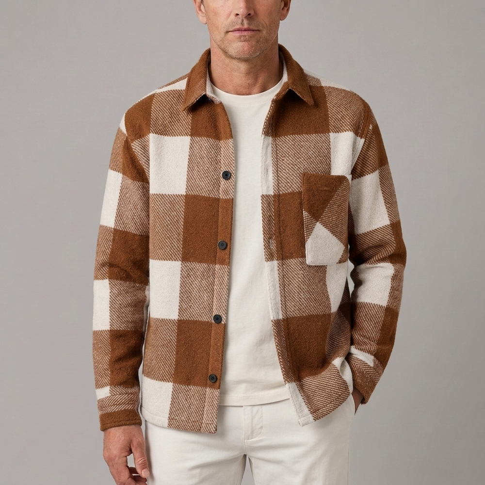 Men's Button Shirt | Plaid Overshirt Soft Warm Blue front view