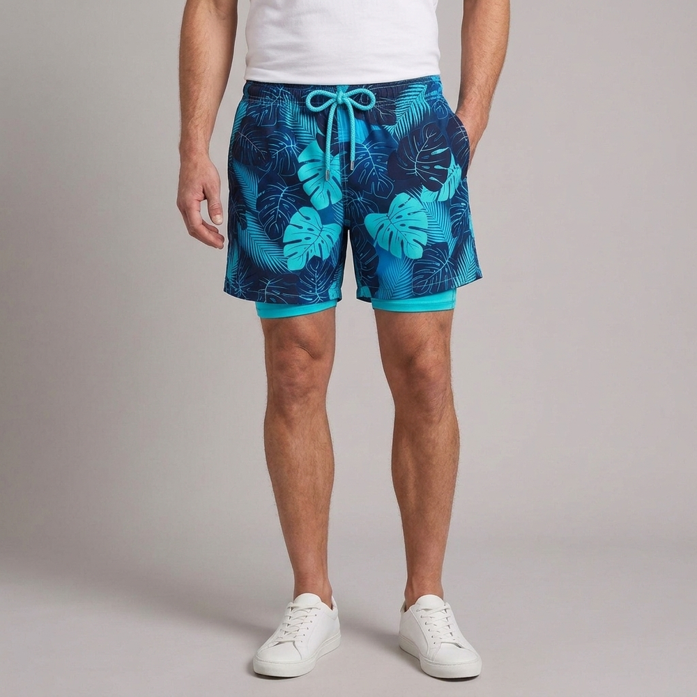 Men's Beach Shorts | Cargo Quick Dry Blue Jungle front view