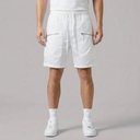 Men's Cargo Shorts | Zip Pockets Drawstring Waist White front view