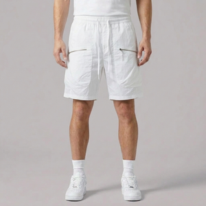 Men's Cargo Shorts | Zip Pockets Drawstring Waist White front view