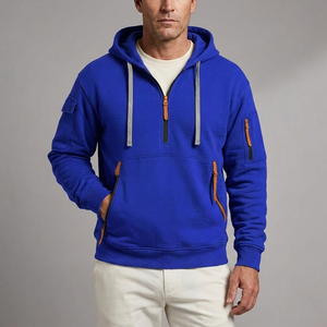 Men's Hoodie | Quarter-Zip Utility Pockets Long Sleeve Blue front view