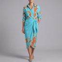 Women's Slip Dress | Midi Wrap Long Sleeve Light Blue front view