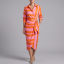 Women's Slip Dress | Midi Wrap Long Sleeve Orange & Pink front view