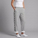 Women's Trousers | Cropped Button Detail Striped Black front view