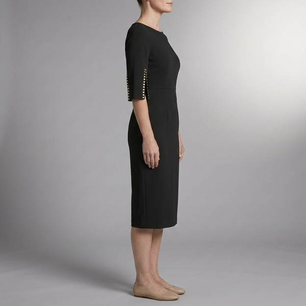 Women's Midi Dress | Split Sleeve Pearl Detail Black side view