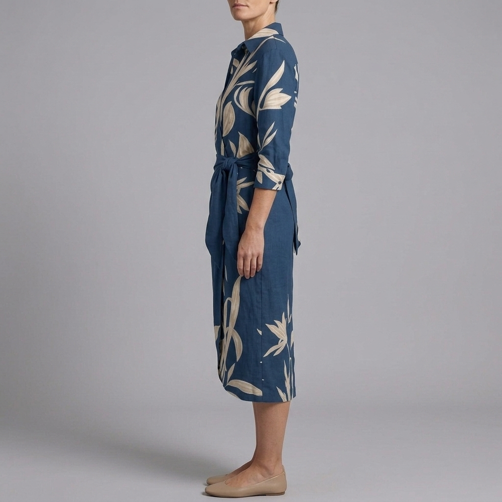 Women's Slip Dress | Midi Wrap Long Sleeve Blue front view