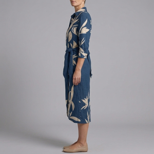 Women's Slip Dress | Midi Wrap Long Sleeve Blue side view