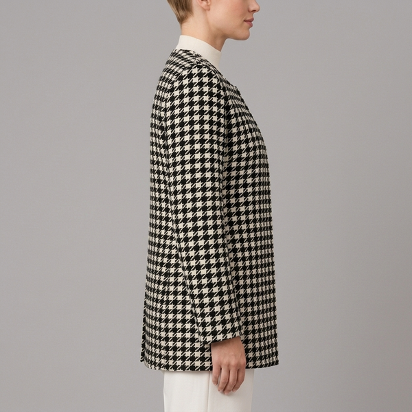 Women's Houndstooth Jacket | Black White Open Front Long Sleeve Paint Black side view