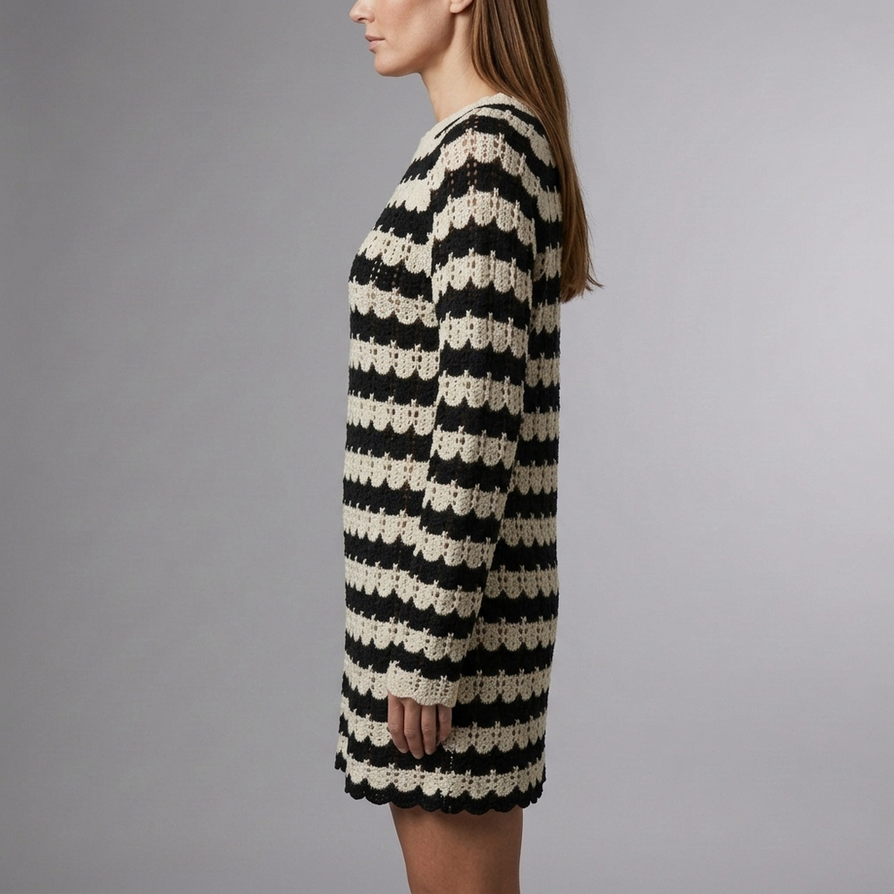 Women's Knit Top | Black and White Striped Long Sleeve Loose Black front view