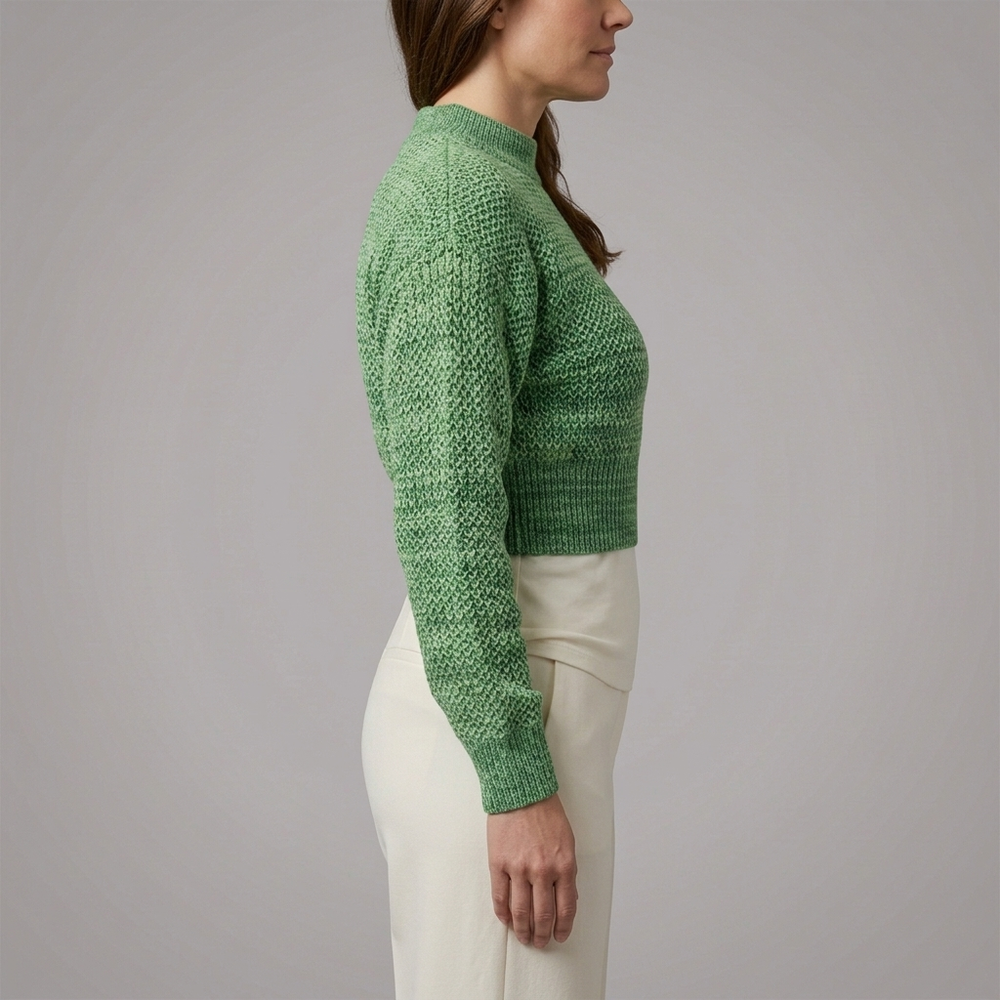 Women's Sweater | Cropped Mock Neck Long Sleeve Green front view